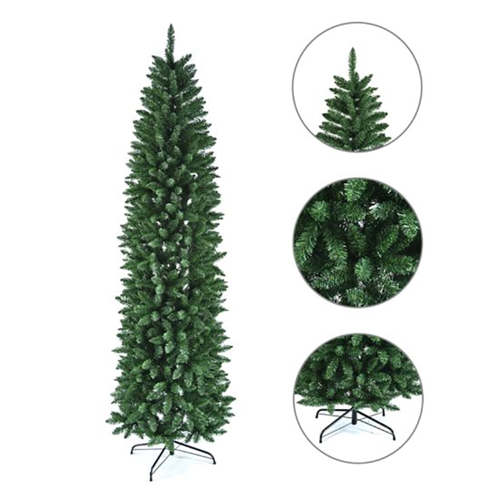 Kepooman Pine Hinged Artificial Slim Christmas Tree w/ 1075 Branch Tips, Pointed PVC Pen Holder Tree Pencil Tree w/ Stand for Home Office Party Decor, Green - 7.5Feet Kepooman Pine Hinged Artificial Slim Christmas Tree w/ 1075 Branch Tips, Pointed PVC Pen Holder Tree Pencil Tree w/ Stand for Home Office Party Decor, Green - 7.5Feet