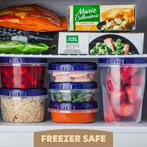 PLASTICPRO Twist Cap Plastic Containers with Lids Stackable Meal Prep Containers Reusable, Blue Lid 6 Pack