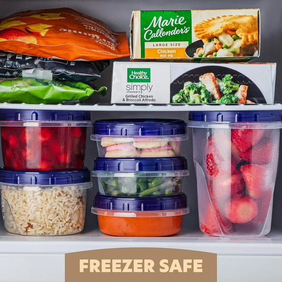 PLASTICPRO Twist Cap Plastic Containers with Lids Stackable Meal Prep Containers Reusable, Blue Lid 6 Pack