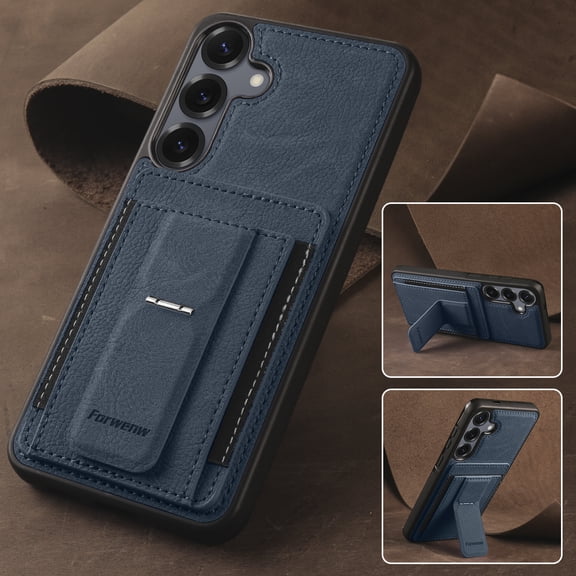 For Samsung Galaxy A37 Phone Case,With Card Holder,Foldable Invisible Kickstand,Heavy Duty PC TPU Hybrid Shockproof Drop protection,Anti-Scratch Non-Slip Durable Rugged Phone Case,Blue