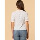 thumbnail image 4 of Allegra K Top De Camisa Campesina De Manga Corta Con Cuello De Lazo Floral Para Mujer Blanco XS, 4 of 5