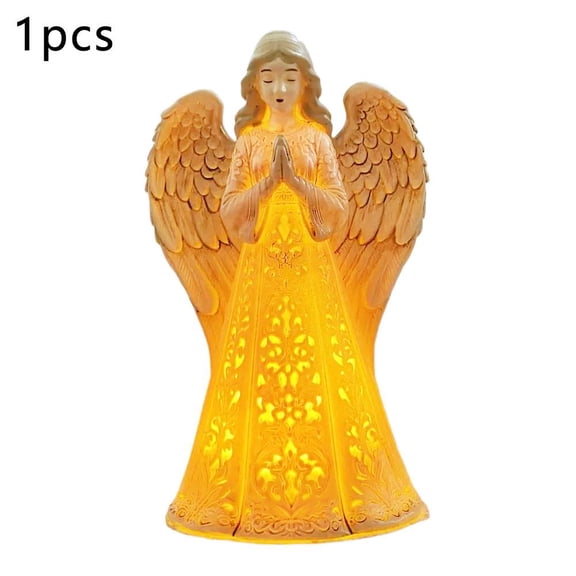 IFRINID Lighted Angel Figurine, 5.91 Inch Resin Christmas Tabletop Decoration with Warm LED Glow for Mantel, Shelf and Holiday Decor