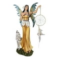 thumbnail image 4 of Large Fairy  Holding Dreamcatcher With Grey Wolf Statue, 4 of 11