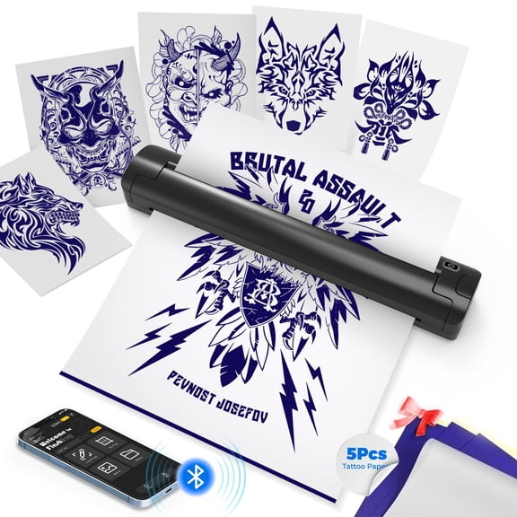 Portable Printers Wireless for Travel, Portable Inkless Small Printer Support 8.5" X 11" US Letter&Legal,A4&A5 thermal paper, Compatible with Android,iOS&Laptop(with 5Pcs Tattoo Transfer Paper)