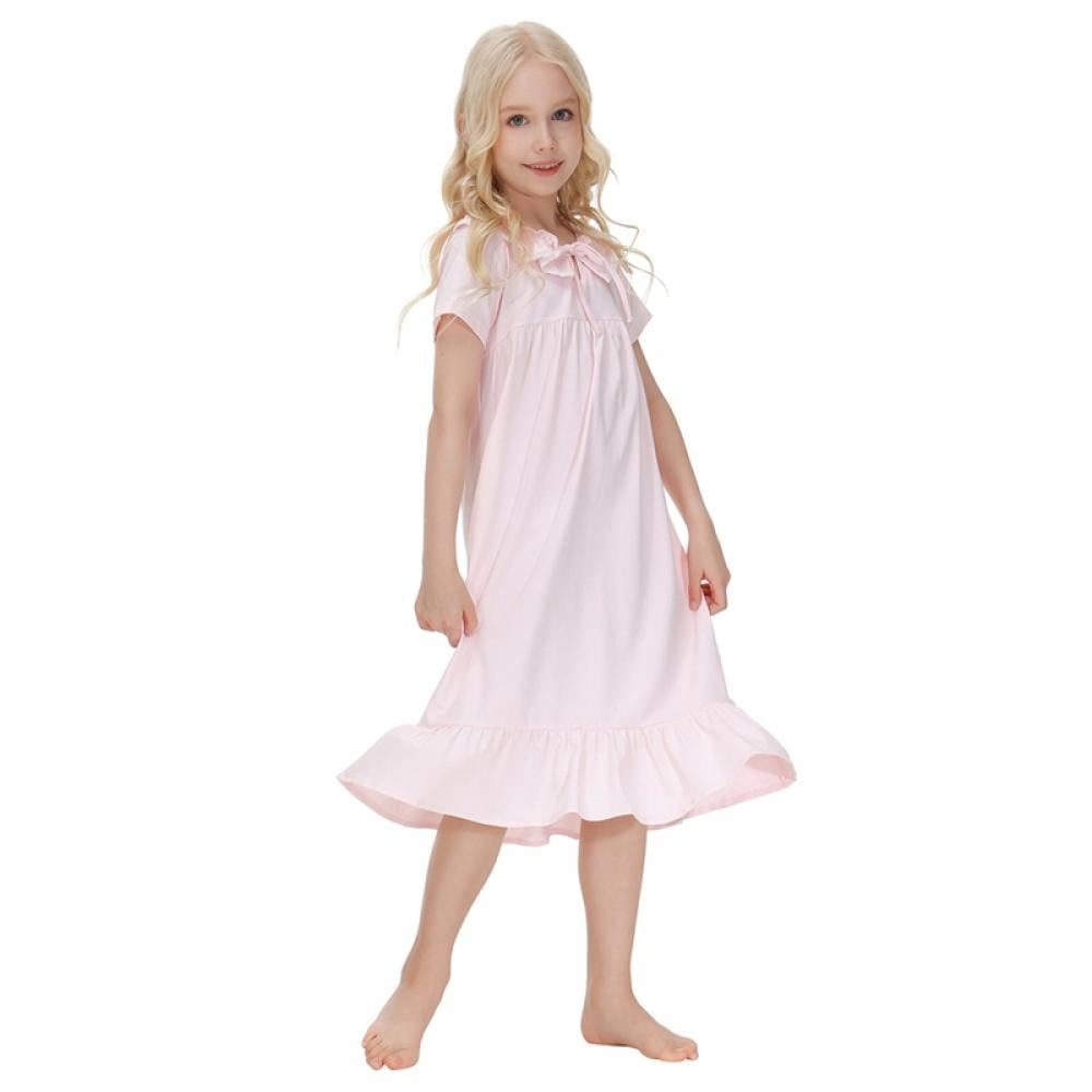 Girls Princess Nightgown, Soft Cotton Short Sleeve Vintage Princess