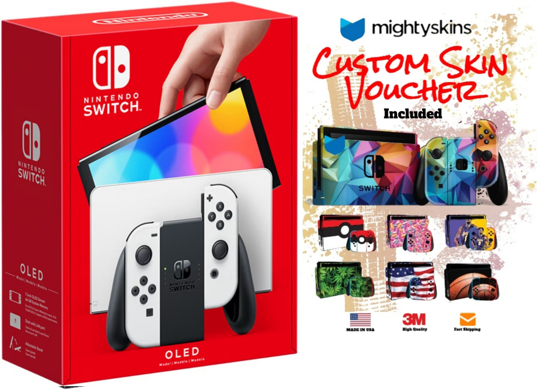 Nintendo Switch OLED White Joy-Con Bundle with Mightyskins Custom Console & Controller Skin Voucher - (JP Edition)
