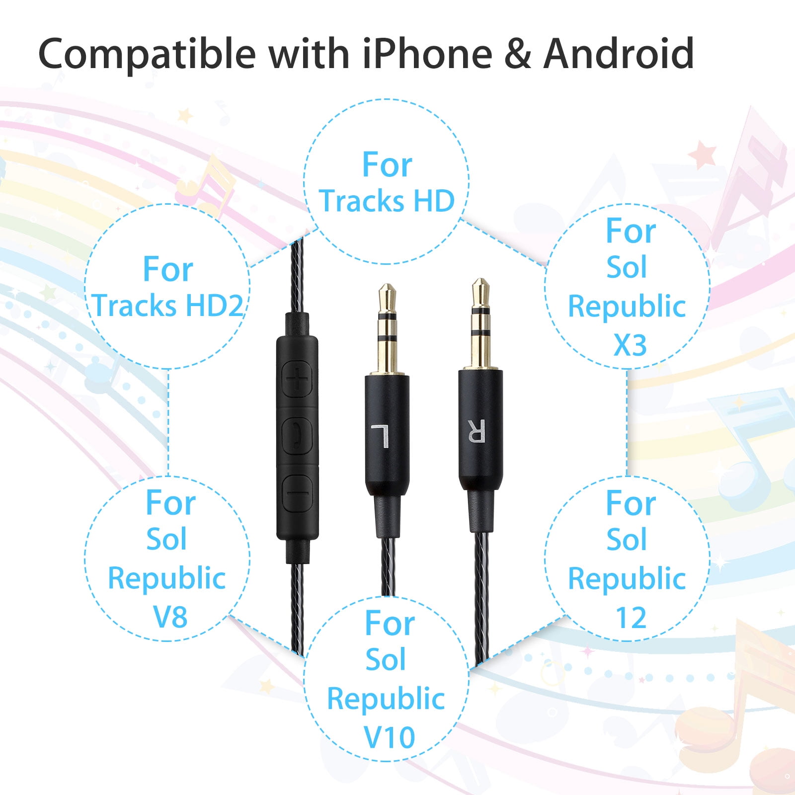 REFURBISHHOUSE Cable De Micrófono De Repuesto para Sol Republic Master Tracks HD V8 V10 V12 X3 Auriculares 