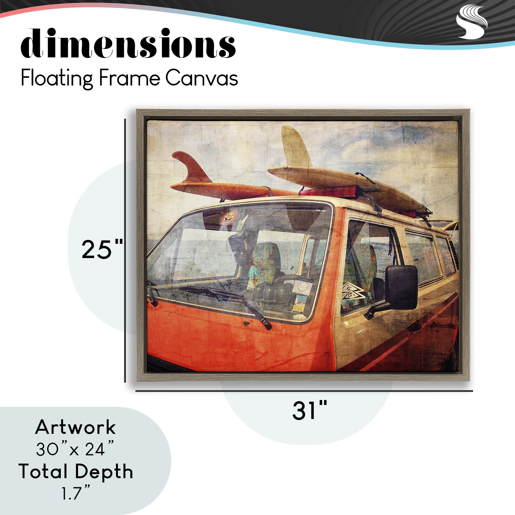 Stupell Industries Surf Bus Vintage Distressed Brown Framed Floater Canvas Wall Art, design by Grotto Studios
