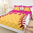 thumbnail image 3 of Homewish Watercolor Ink Painting Full Size Sheets,Baseball Sport Bed Sheets,Yellow White Hotpink Sheet Sets For Teens,Microfiber Bedroom Decor,4pcs, 3 of 7