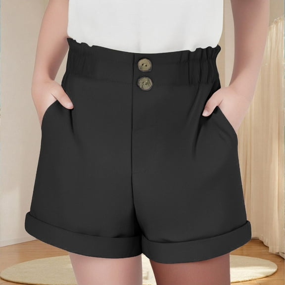 CQONEPT Kids Girls Shorts Summer Elastic Waist Wide Leg Casual Comfortable Uniform Shorts with Pockets Black 7 Years