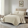 thumbnail image 2 of Nanshing Myrne 7 Piece Modern Solid Color Waffle Quilt Set, Beige, King, 2 of 8