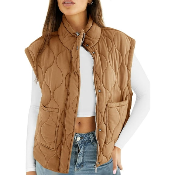 Cicy Bell Womens Quilted Puffer Vest Stand Collar Zip Up Winter Lightweight Padded Gilet Outerwear