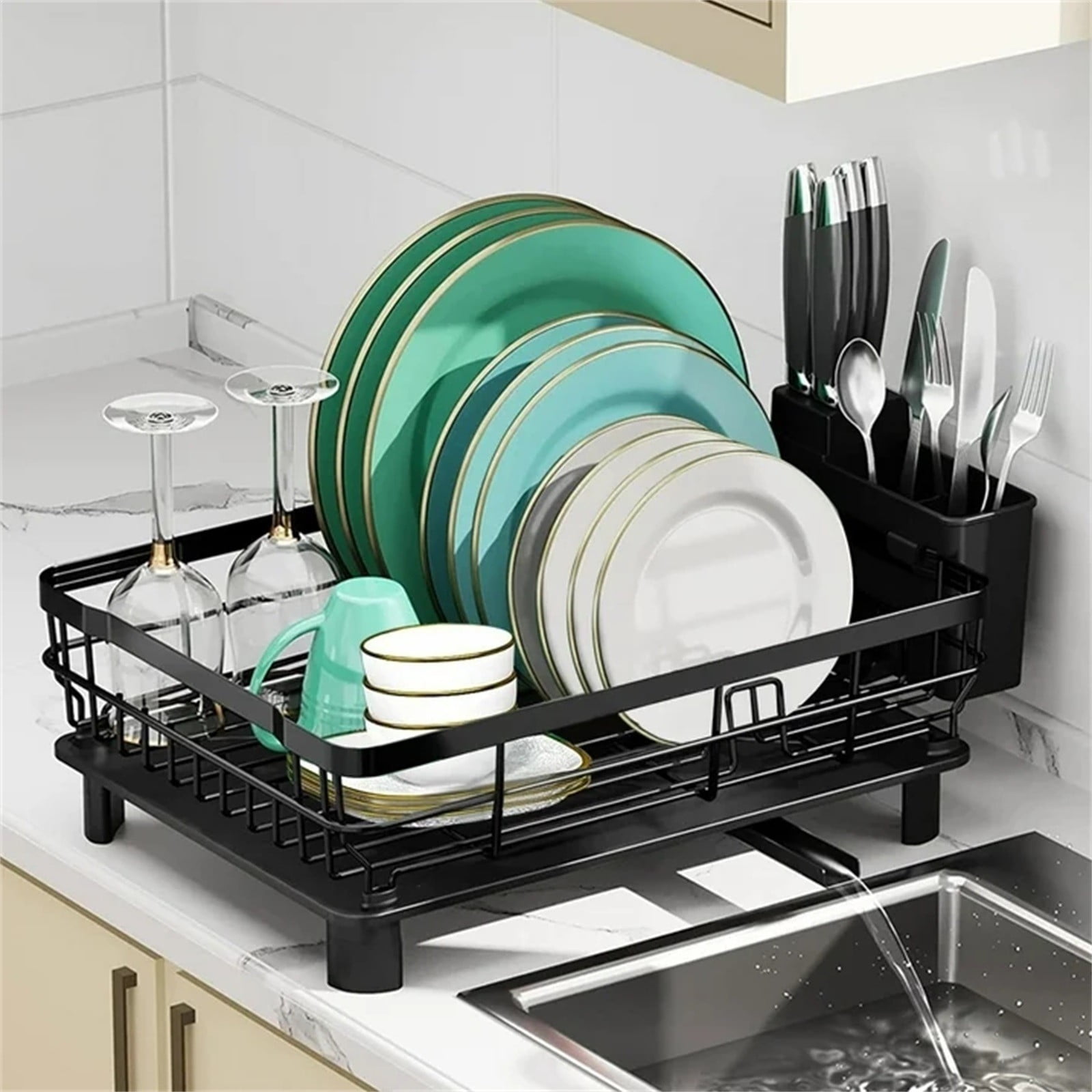 MOQIN Dish Drying Rack -Stainless Steel Dish Rack with Drainboard,Space-Saving Dish Rack,Dish Racks for Kitchen Counter, Stainless Steel Kitchen Drying Rack with a Cutlery Holder,13''W x 17''L