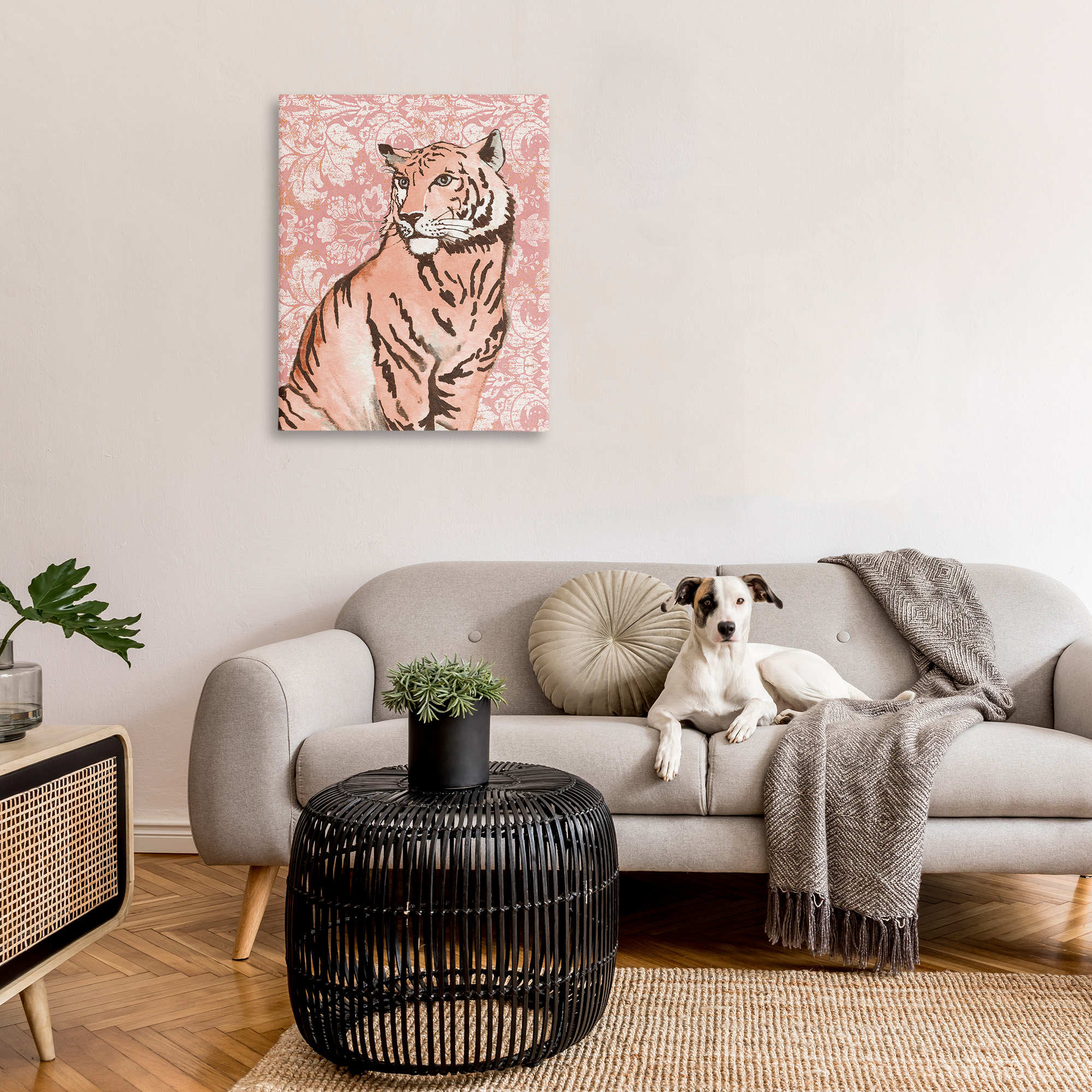 Stupell Industries Tiger with Vintage Pattern Animals & Insects Painting Gallery Wrapped Canvas Art Print Wall Art, 30 x 40