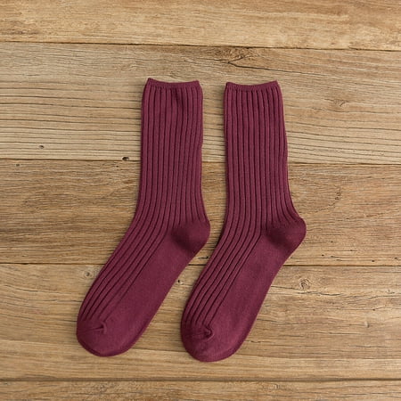 

KUNPENG Women Middle Tube Cotton Socks Solid Ladies Warm Soft Socks 5 Pairs Red