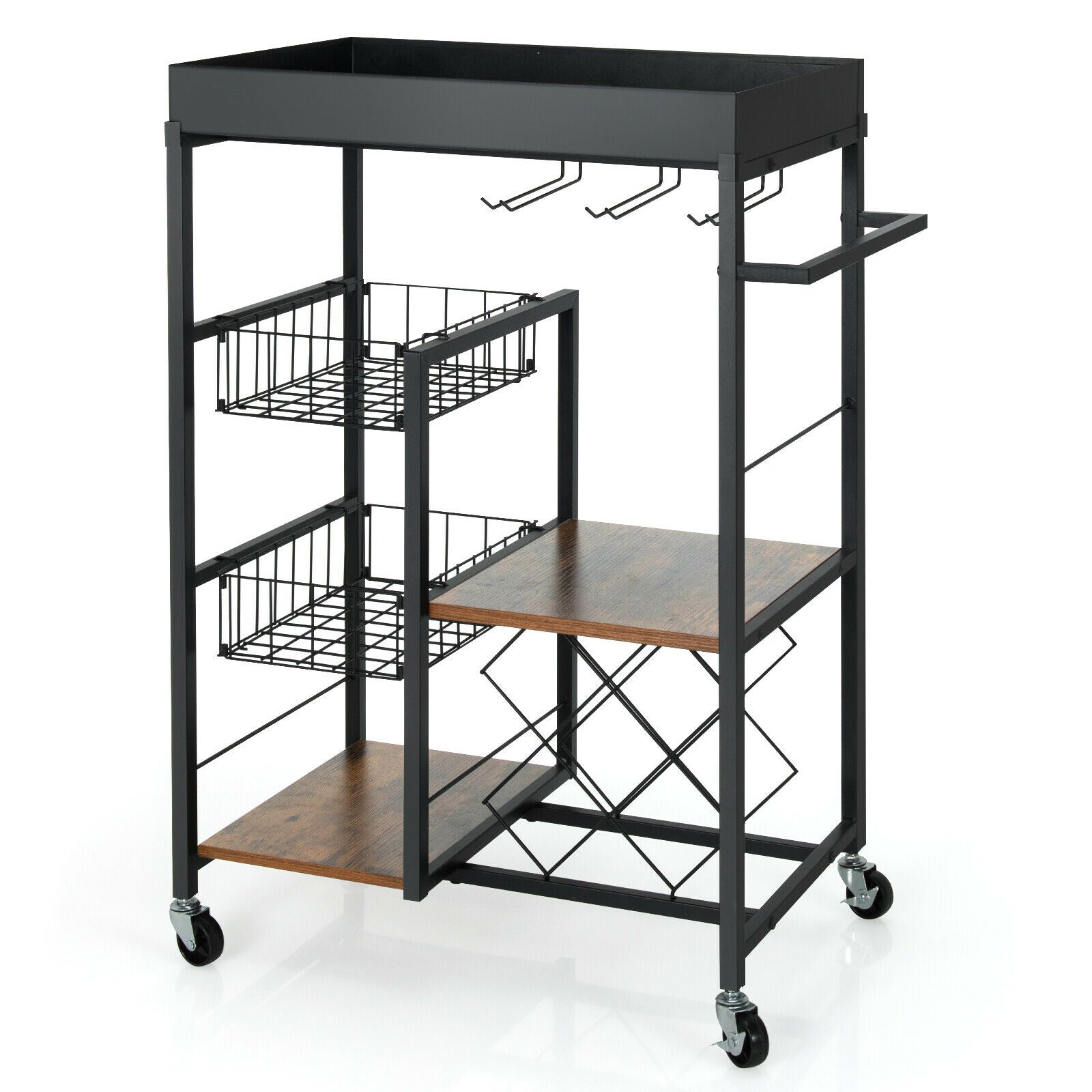 4Tier Kitchen Bar Cart Rolling Serving Trolley Wine Rack Removable