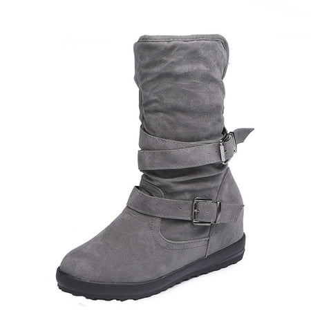

Valentine s Day Deals!2022 Juebong Women Boots Winter Buckle Strap Chunky Heels Slip On Retro Ladies Footwear Shoes