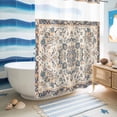 thumbnail image 5 of No Hook Shower Curtain, Boho Blue Shower Curtains for Bathroom with See Through Top Window, Southwestern Ethnic Vintage Mexican Flowers Waterproof & Washable Bath Curtain Extra Long 72"x96", 5 of 9