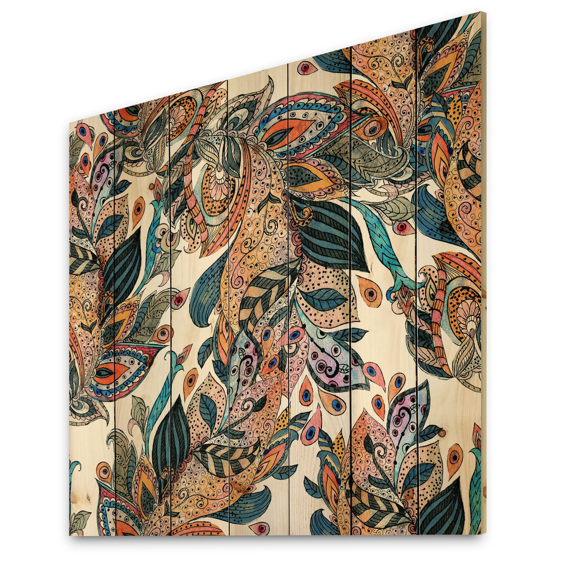 Designart 'Floral Seamless Abstract Texture Pattern' Traditional Print on Natural Pine Wood