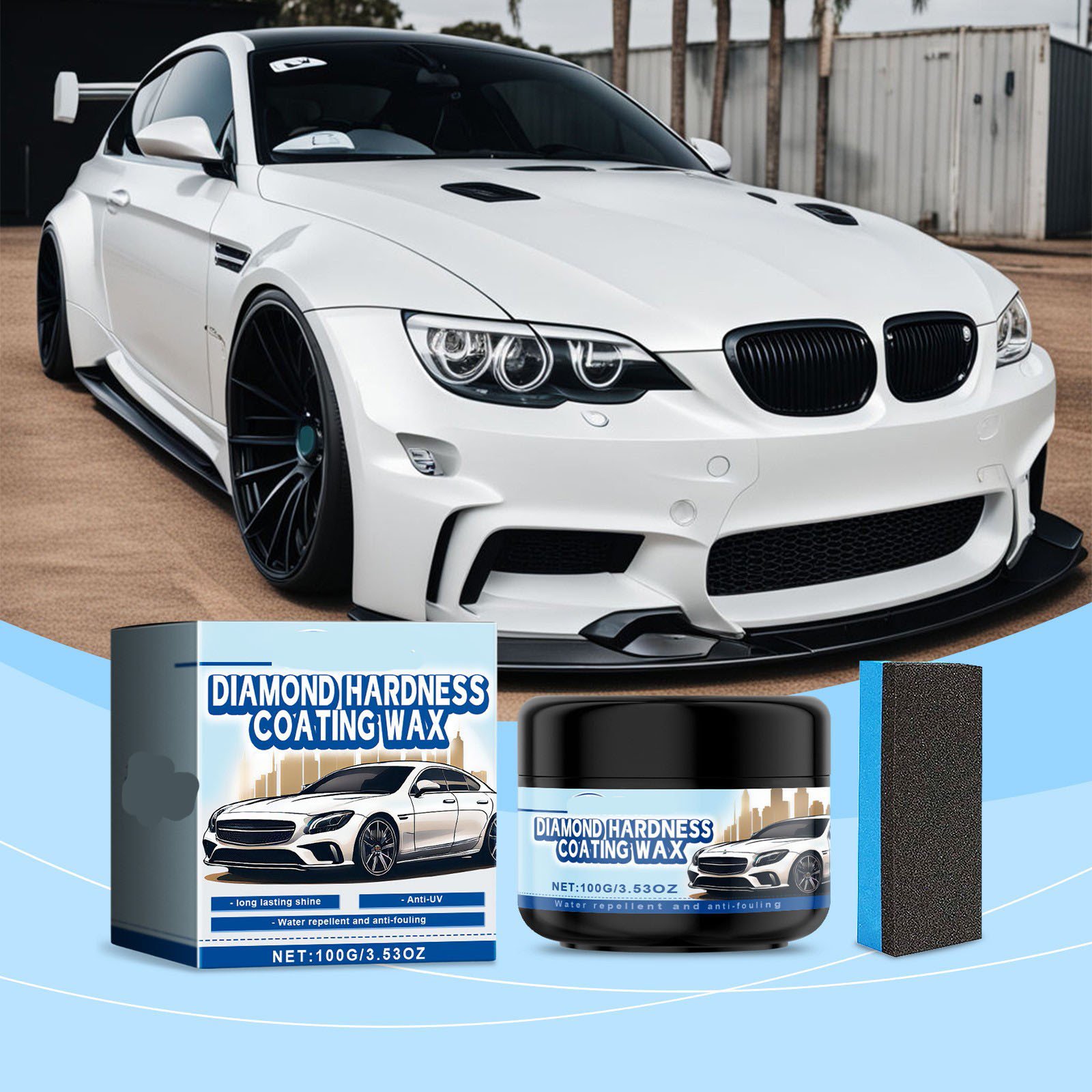 Car Wax Polish Ceramic Coating Carnauba Wax Extra Gloss Paint Sealant Polishing Long Lasting Shine Hydrophobic for Cars, Trucks, SUVs, RVs with Microfiber Towel & Applicator Pad - 3.5oz/100g