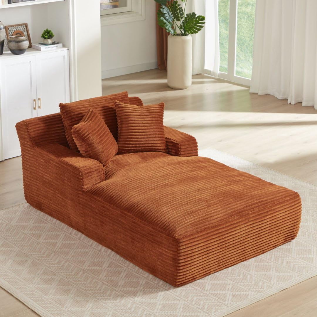 AENKYO 80" Oversized Corduroy Chaise Lounge, Fully Assembled, No Assembly Required, Orange