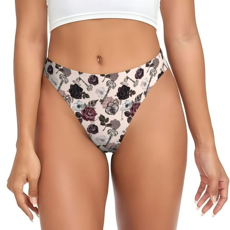 Qokaie Retro Red Black Roses Printed Women s Cotton Thong Underwear  Sexy Breathable Panties G-string -X-Small