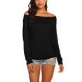 thumbnail image 2 of Women's Long Sleeve Boat Neck Off Shoulder Blouse Tops Black, 2 of 5