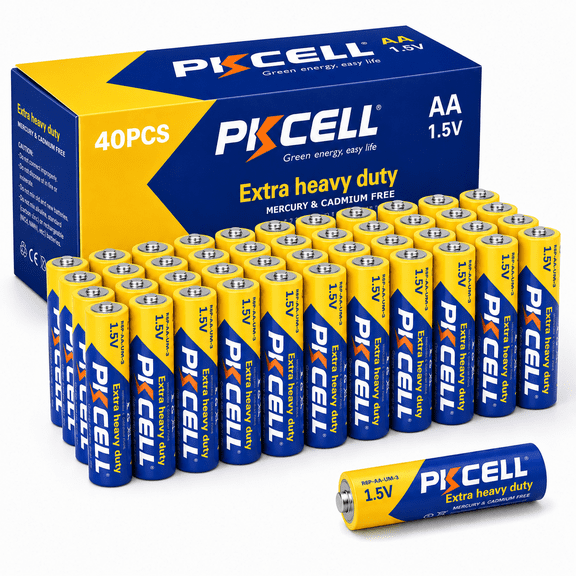 PKCELL Carbon Zinc AA Batteries (40 Pack), 1.5V Extra Heavy Duty Double A Batteries for Remote Control and Clocks