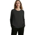 thumbnail image 2 of Neewe Women Tops Long Sleeve Shirts V Neck Loose Fit Soft Casual Solid Color T-Shirts Spring Summer Clothing-Black M, 2 of 8