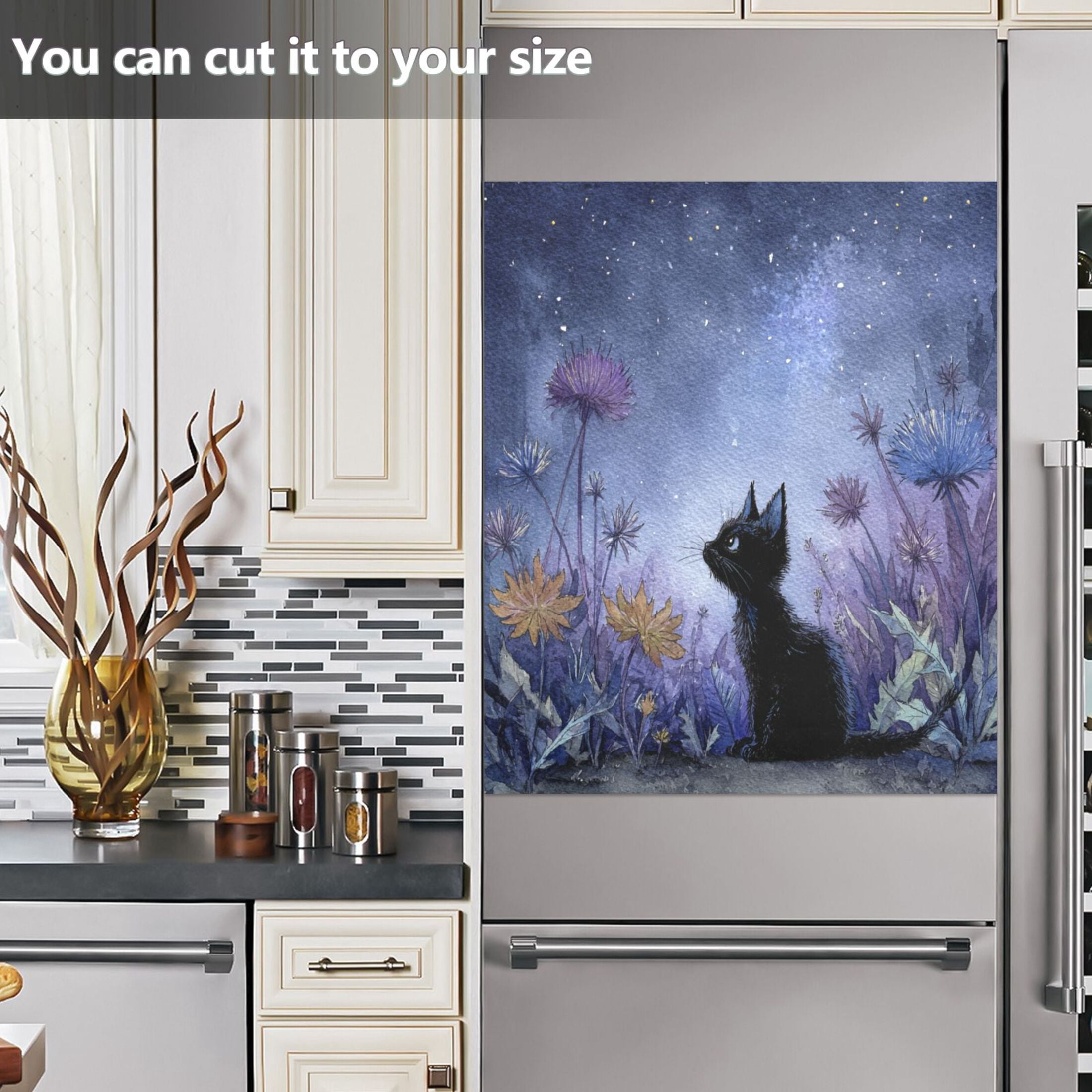 Dishwasher Magnetic Sticker 23x26 Inch Refrigerator Magnetic Sticker Washing Machine Magnetic Sticker Kitchen Panel Magnetic Sticker Home Decor Watercolor Black Cat