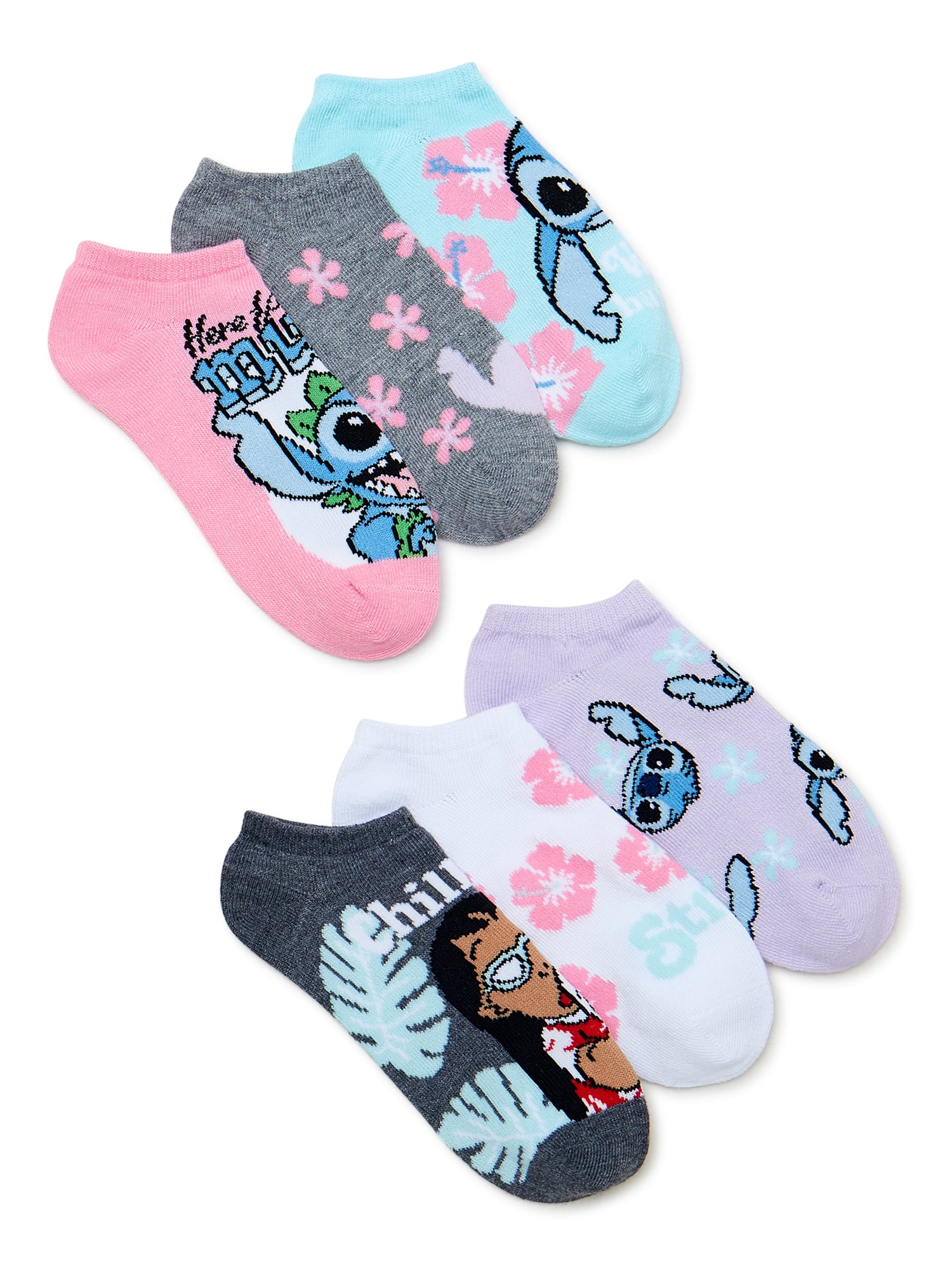 Lilo & Stitch, Girls No-Show Socks, 6-Pack, Sizes S-L