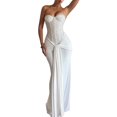 thumbnail image 2 of Women'S Evening Gown Waist Tie Slim Fit Ribbon Strapless Dress Elegant Formal Party Maxi Cocktail White XS, 2 of 9