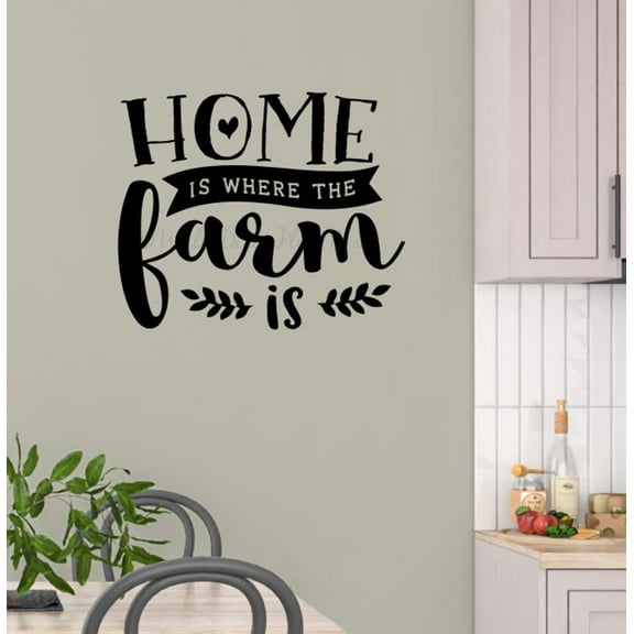 Home Where Farm Is Quote Decals for Wall - Die-Cut Vinyl Wall Art - Farmhouse Wall Art Decor - Kitchen Wall Stickers - Family Wall Decals - Vinyl Wall Decal Sayings, 23x19-Inch, Black