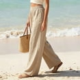 thumbnail image 7 of ClodeEU Women's High Waisted Linen Blend Wide Leg Pants, Elastic Waist Flowy Trousers with Pockets Khaki,Women's Plus XL, 7 of 7
