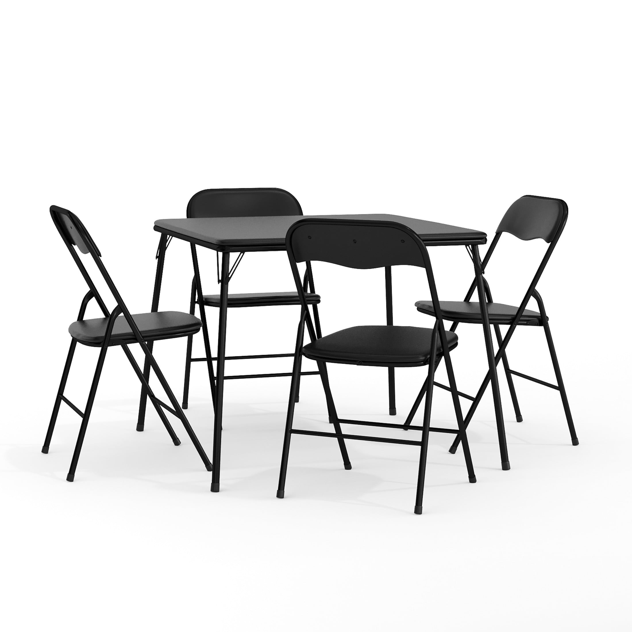 5 Piece Folding Table and Chair Set Steel Frame Black - Walmart.com