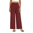 thumbnail image 5 of oiangi Wide Leg Pants Boho Smocked Elastic Waist Trousers Summer Beach Vacation Palazzo Pant with Pockets Wine 2XL, 5 of 9