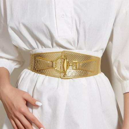 CoCoMangos Ladies Fashion Golden Buttoning Belt Dress Shirt Tight Waist Elastic Decoration Wide Corset Seal Belts for Women Female