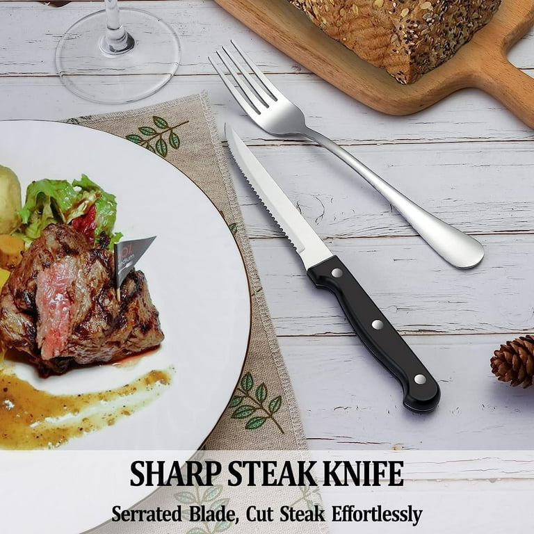 68 Piece Black Silverware Set with Steak Knife for 8, Black Stainless Steel  Flatware Cutlery Utensil Set, Home Kitchen Tableware Set Fork Knife Spoon