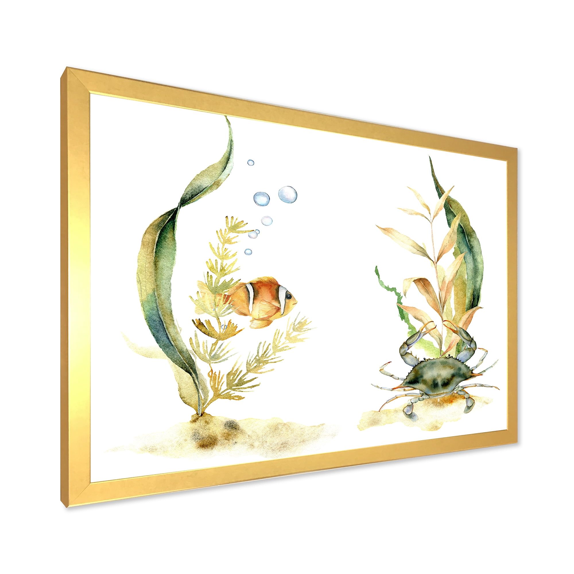 Designart 'Tropical Fish With Air Bubble and Algae' Traditional Framed Art Print