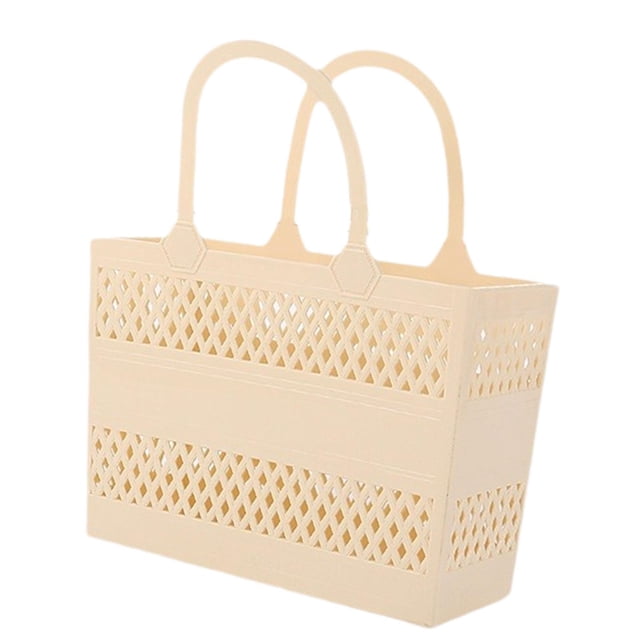 Cesta de ducha con asas, multiusos, con orificios de drenaje, organizador de ducha Beige