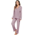 thumbnail image 2 of HEARTNICE Women Button up Pajama Set Long Sleeve Sleepwear Lightweight Pjs Set,(Dusty Purple,S), 2 of 5