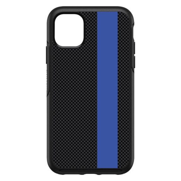 DistinctInk Custom SKIN / DECAL compatible with OtterBox Symmetry for iPhone 11 Pro MAX (6.5" Screen) - Thin Blue Line Grey Black Carbon Fiber Print