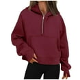 thumbnail image 2 of Womens Hoodie 2025 Trendy Casual Half Zipper Plain Hoodies with Pockets Pullover Hooded Sweatshirt Hoodie Women Hoody, 2 of 6