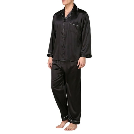 

Douhoow Men Pajamas Set Fashion Sleepwear Solid Color Long Sleeve Nightwear Casual 2 Piece Homewear