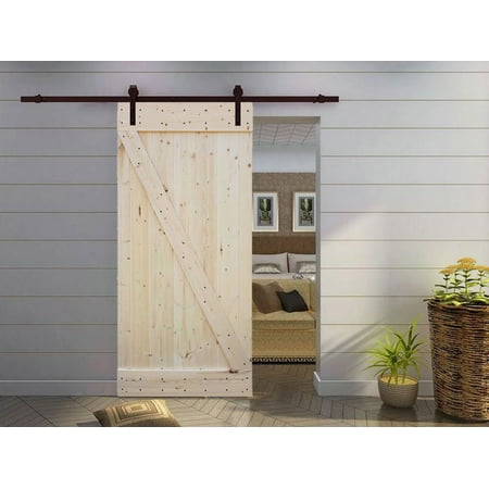 CALHOME 8FT Dark Coffee Sliding Barn Door Hardware Set W/42" Wide Solid Core Door Slab