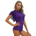 thumbnail image 2 of Zaldita Women Gymnastics Leotard Bodysuit Ruffle Mesh Short Sleeve Modern Latin Dance Tops Purple M, 2 of 7