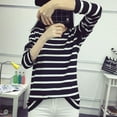 thumbnail image 4 of KEINXS Women Casual T-shirt Black White Striped Top  Neck Long Sleeve T-shirt for Spring Autumn Winter Basic, 4 of 5