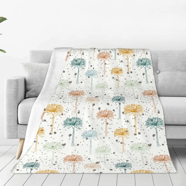 Fotbe Dandelion Manta de Franela Acolchonada con Estampado, Súper Suave y Esponjosa, Extra Grande para Sofá, Cama, Uso Todo el Año-60"x50"