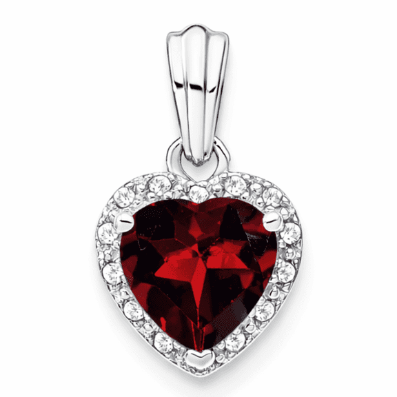Fine Color Jewels Garnet Heart Pendant for Women 925 Sterling Silver Diamond Halo 1.15 Ct