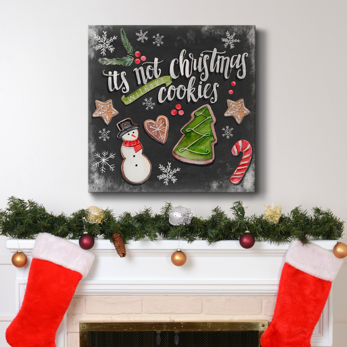 Merry Christmas Pine Wreath - Premium Gallery Wrapped Canvas - Ready to Hang